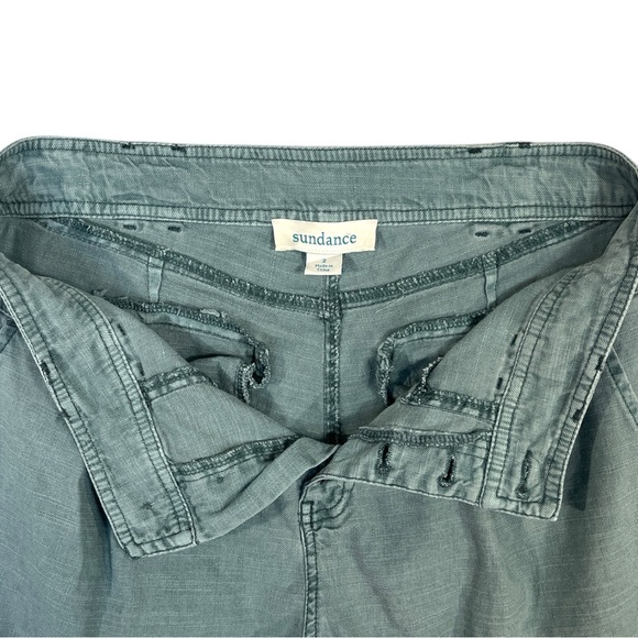 Sundance Pleated Front Exposed Button Linen Tencel Stretch Sage Green Pant Size2 - Picture 4 of 7